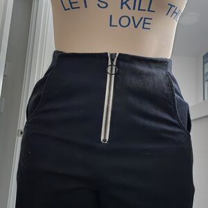 Black High-Waisted Pants with Front Zipper